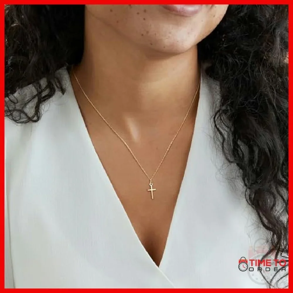 14kt Gold Cross Pendant Necklace 18 Inch Chain Women's Jewelry